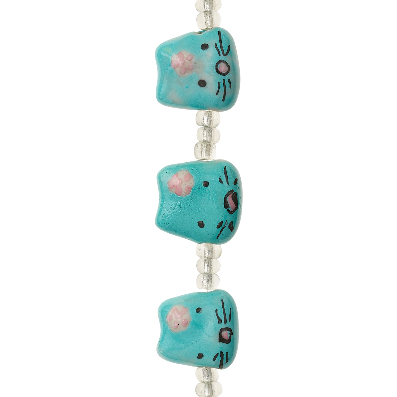 12 Pack: Aqua & Pink Cat Ceramic Beads, 15mm by Bead Landing™